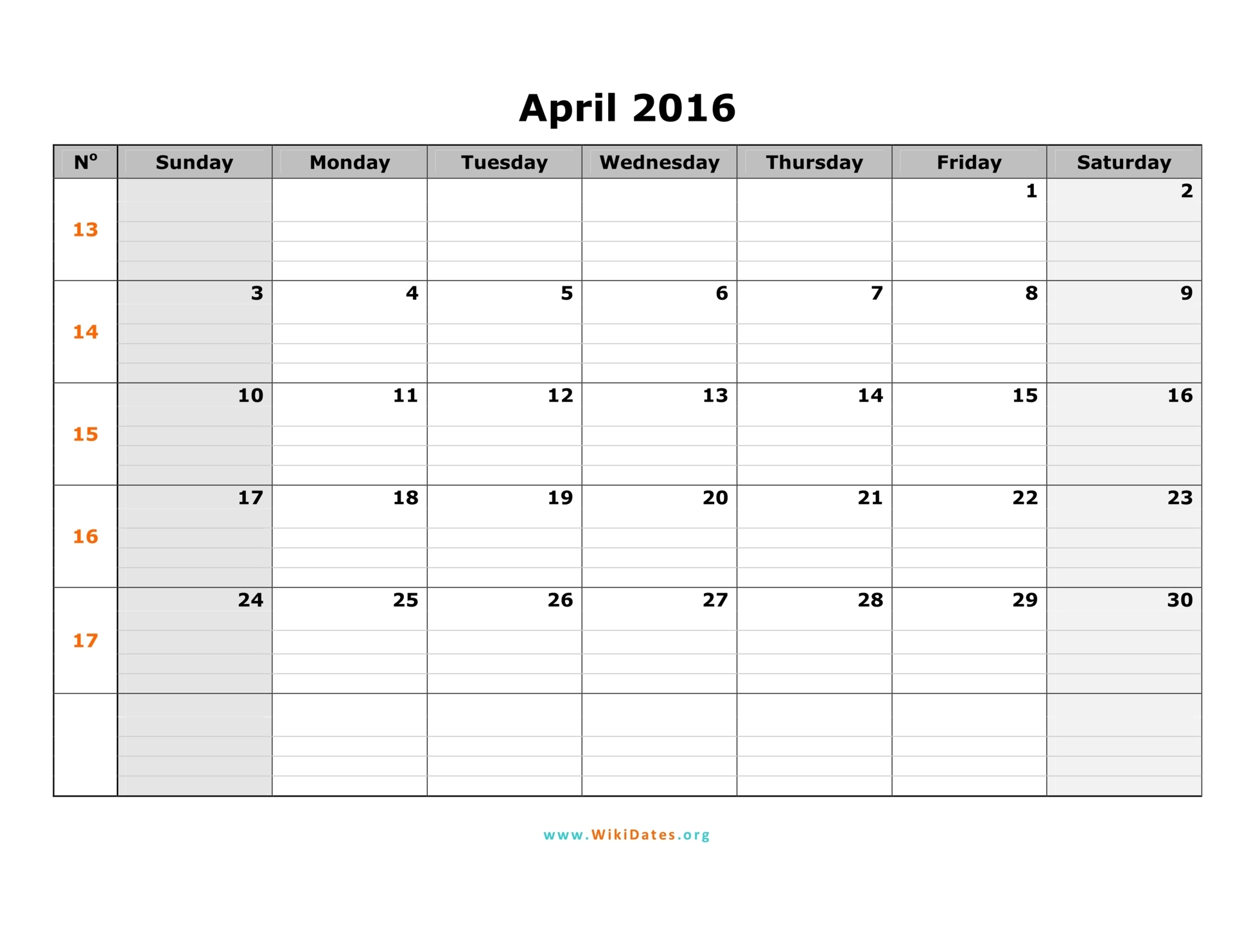 April 2016 Calendar