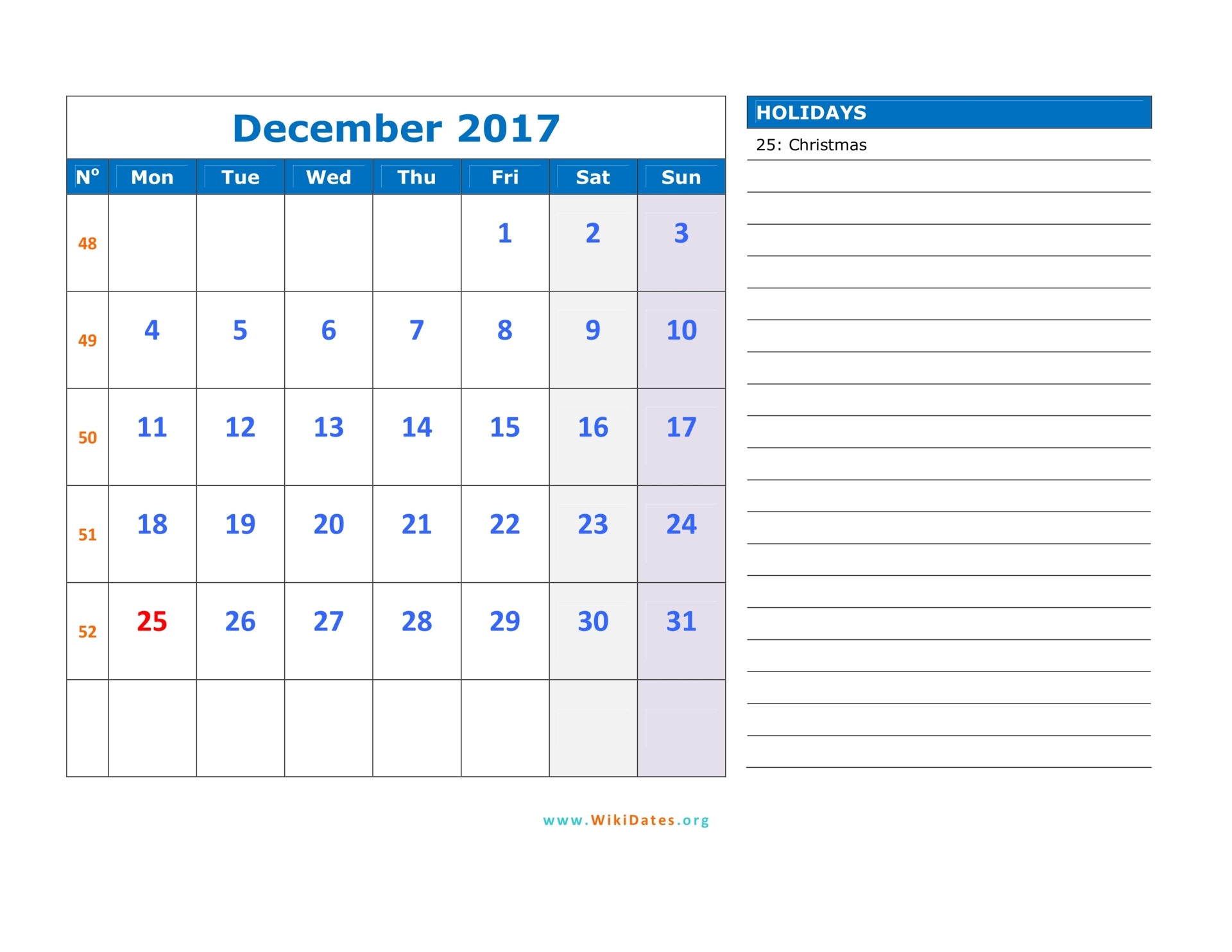 December 2017 Calendar WikiDates