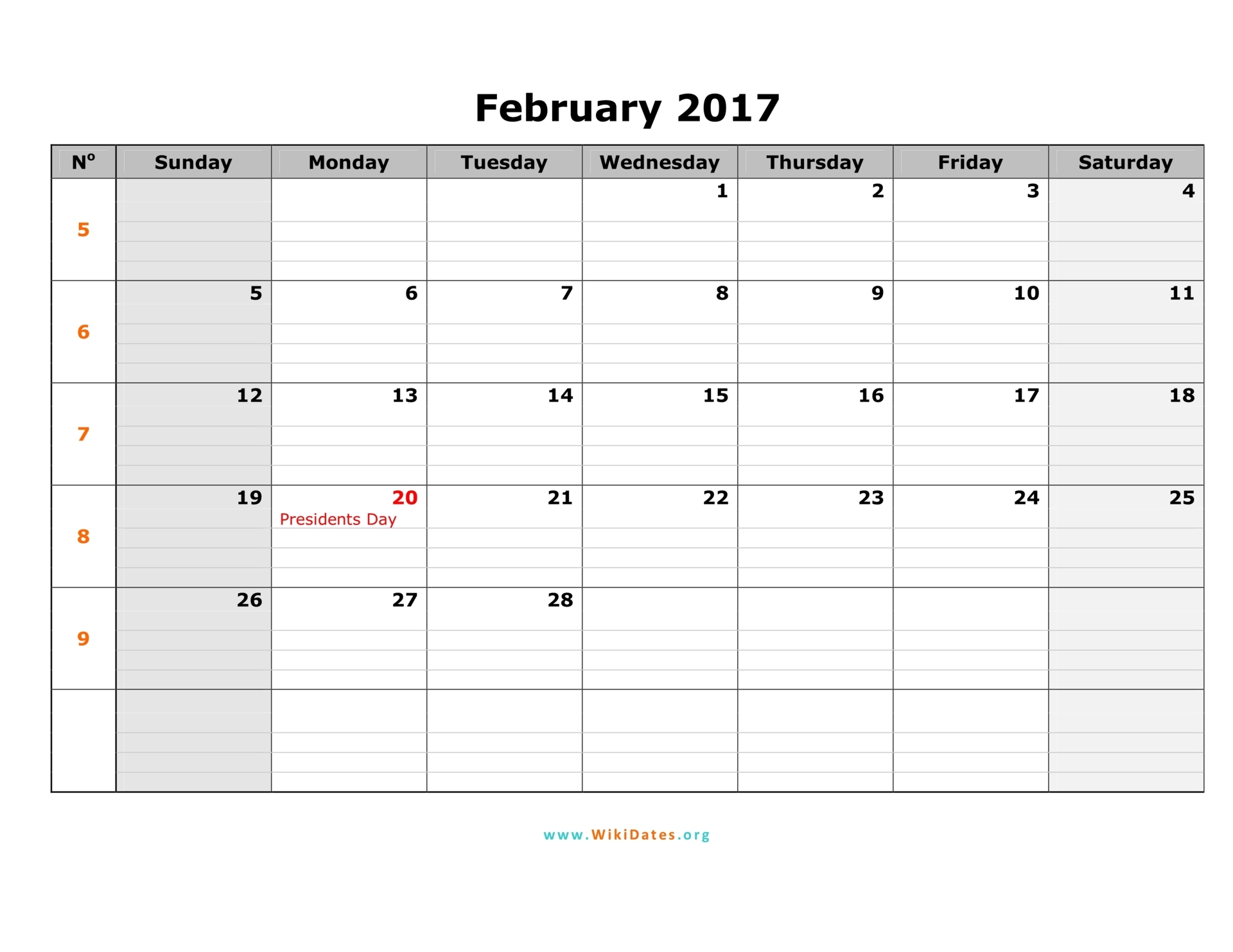 February 2017 Calendar WikiDates