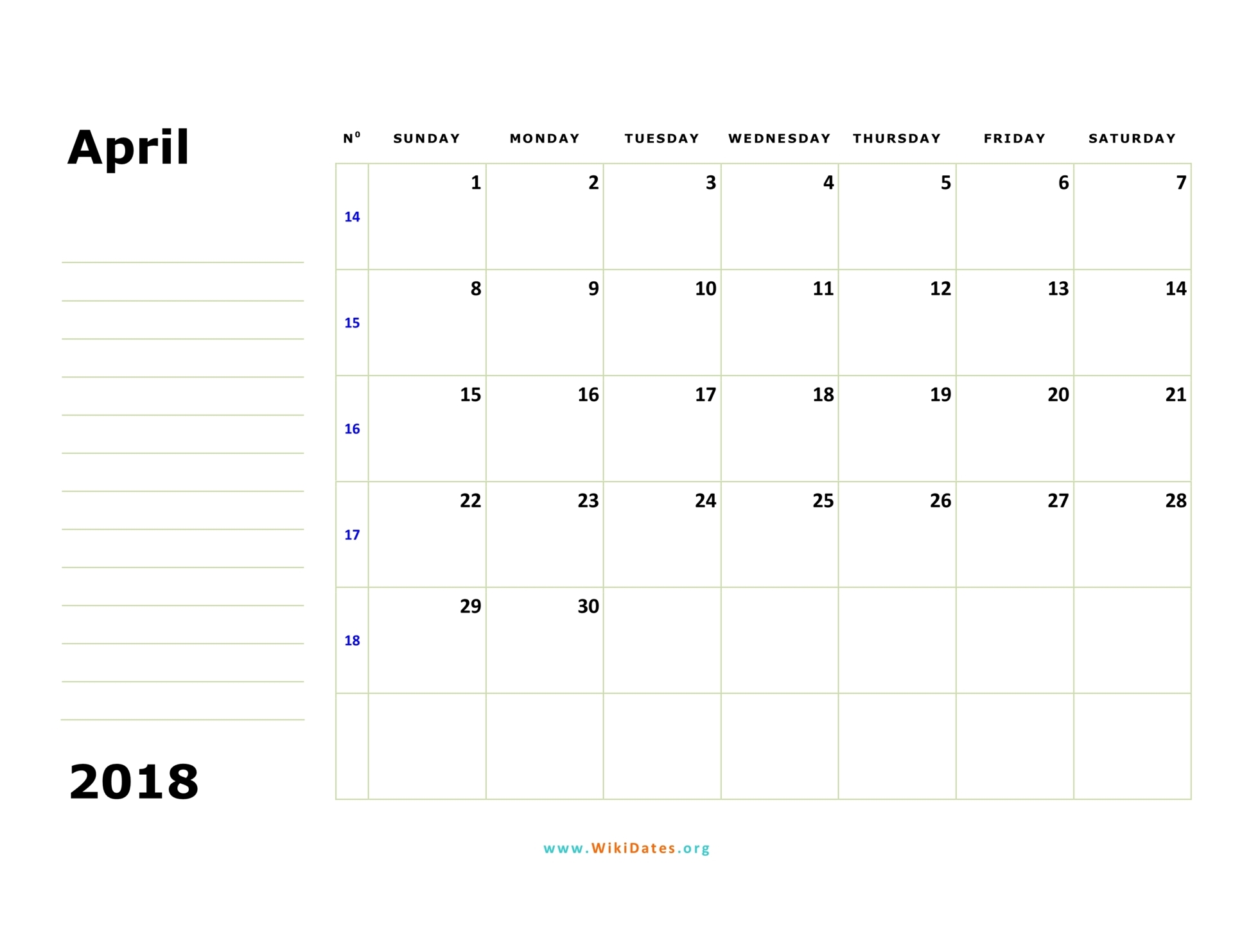 April 2018 Calendar