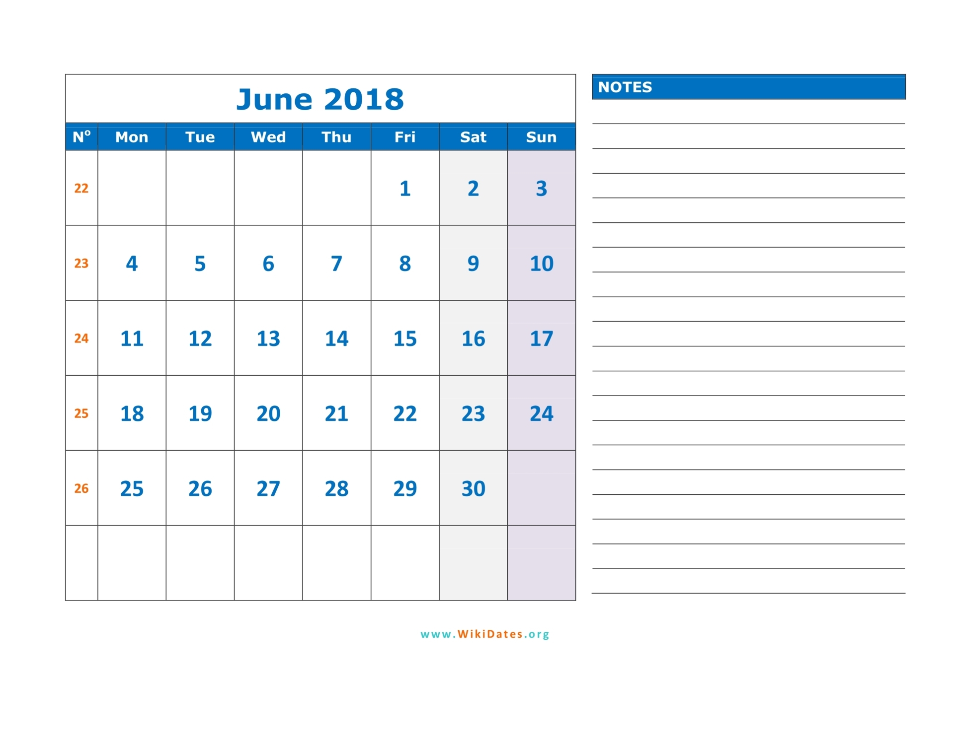 June 2018 Calendar