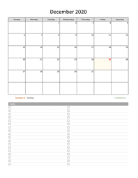 December 2020 Calendar with To-Do List