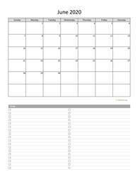 June 2020 Calendar with To-Do List