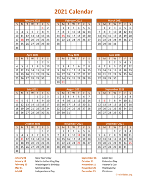Calendar 2021 Vertical