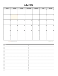July 2022 Calendar with To-Do List
