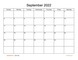 Basic Calendar for September 2022