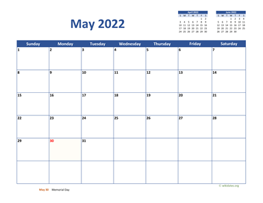 May 2022 Calendar Classic