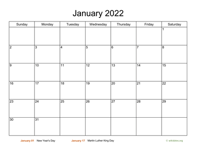 Monthly Basic Calendar for 2022