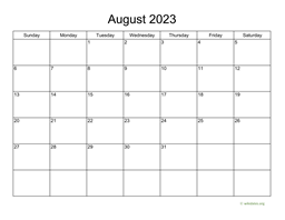 Basic Calendar for August 2023