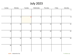 July 2023 Calendar with Bigger boxes