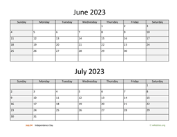 June and July 2023 Calendar