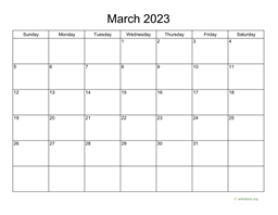Basic Calendar for March 2023