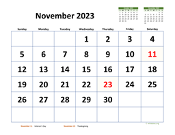 November 2023 Calendar with Extra-large Dates