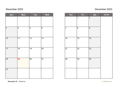 December 2023 Calendar on two pages