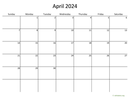 April 2024 Calendar with Bigger boxes