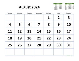 August 2024 Calendar with Extra-large Dates