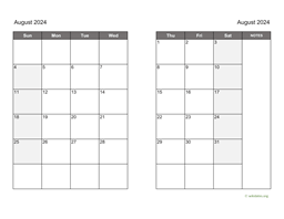 August 2024 Calendar on two pages