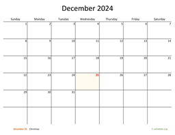 December 2024 Calendar with Bigger boxes