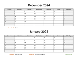 december and january 2024 calendar