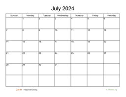 Basic Calendar for July 2024