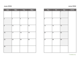 June 2024 Calendar on two pages