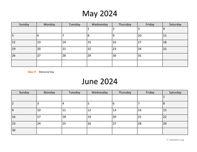 May and June 2024 Calendar Horizontal