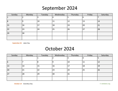 September and October 2024 Calendar Horizontal