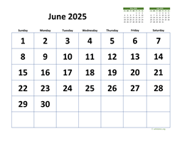 June 2025 Calendar with Extra-large Dates