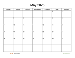 Basic Calendar for May 2025
