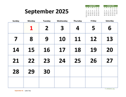 September 2025 Calendar with Extra-large Dates