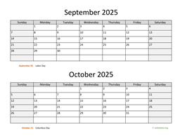 September and October 2025 Calendar