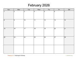 February 2026 Calendar with Weekend Shaded