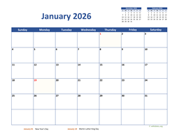 Monthly 2026 Calendar Classic