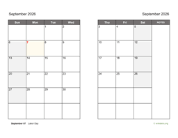 September 2026 Calendar on two pages