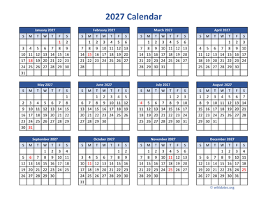 2027 Calendar in PDF