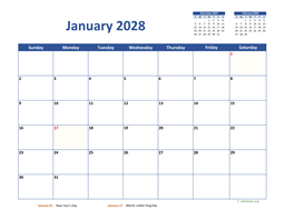 January 2028 Calendar Classic