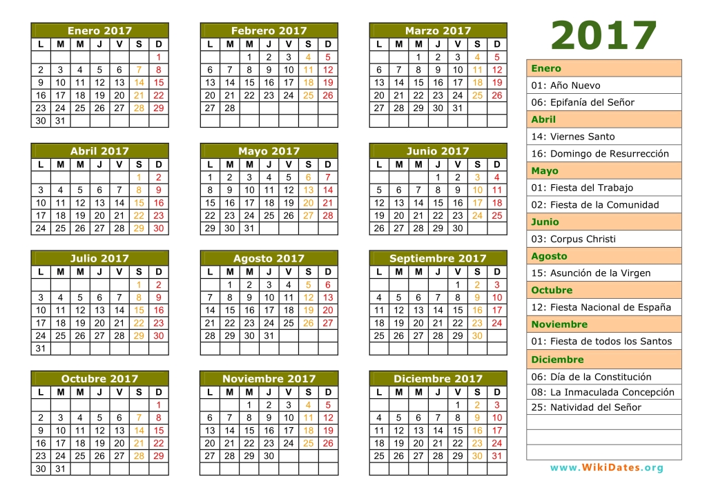 Calendario 2017 Calendario de España del 2017