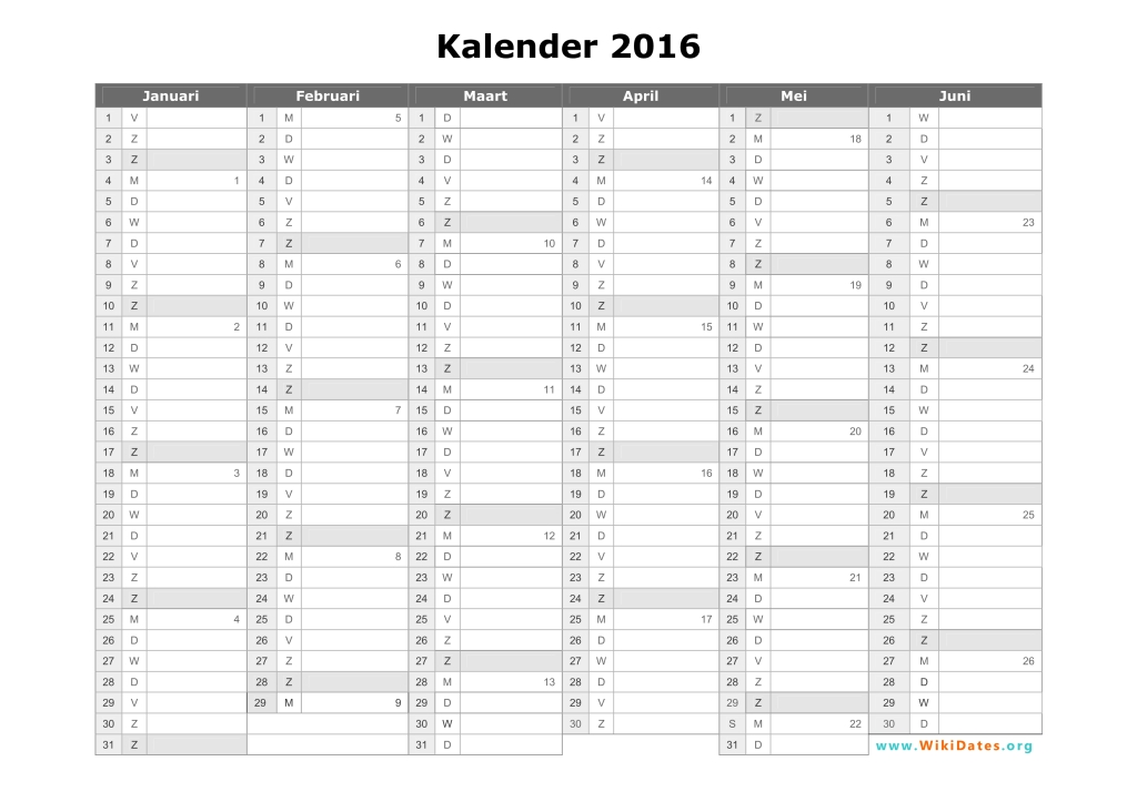 Jaarkalender feestdagen weeknummers en schoolvakanties