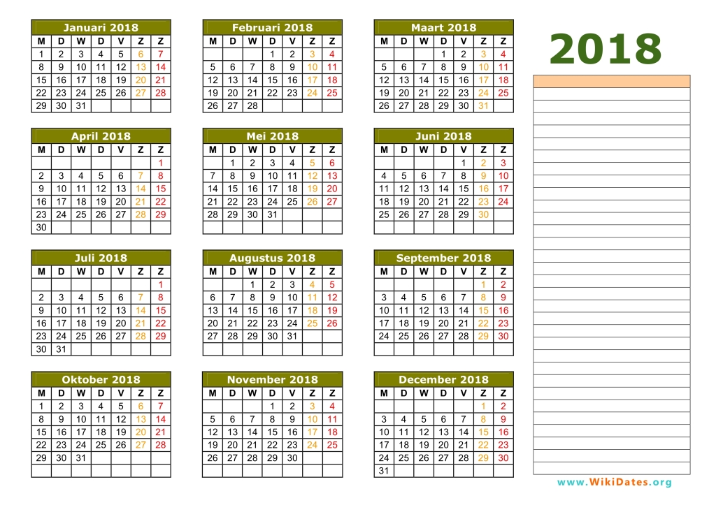 printable calendar 2018 with notes