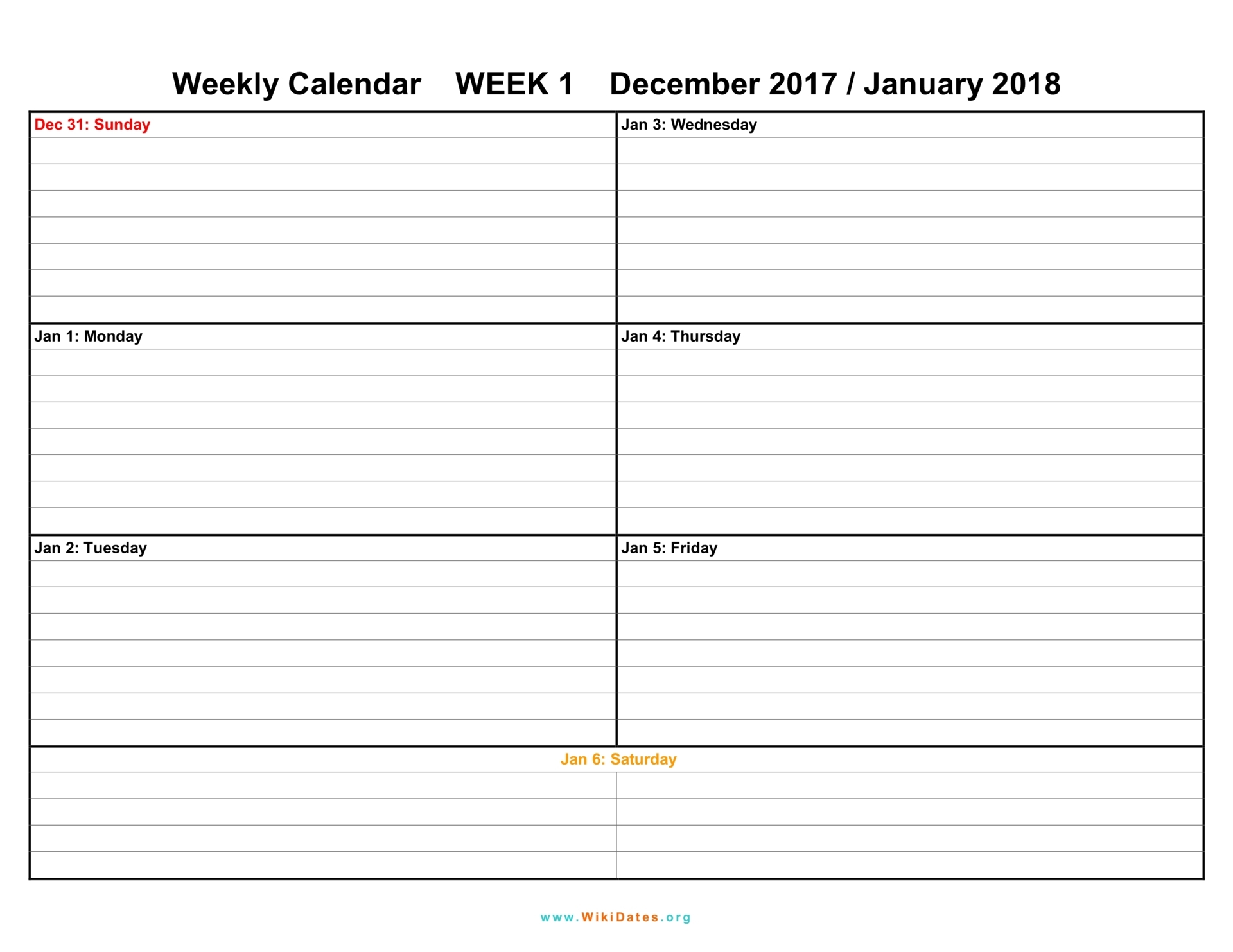 Weekly Calendar Download weekly calendar 2017 and 2018