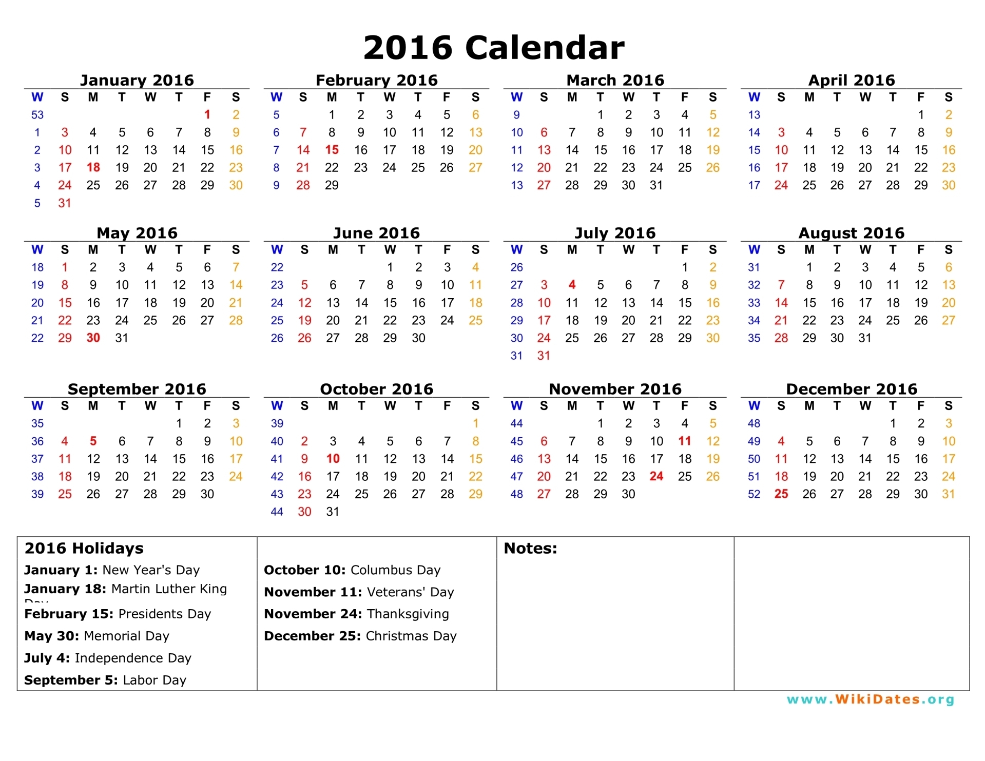 2016 Calendar | WikiDates.org