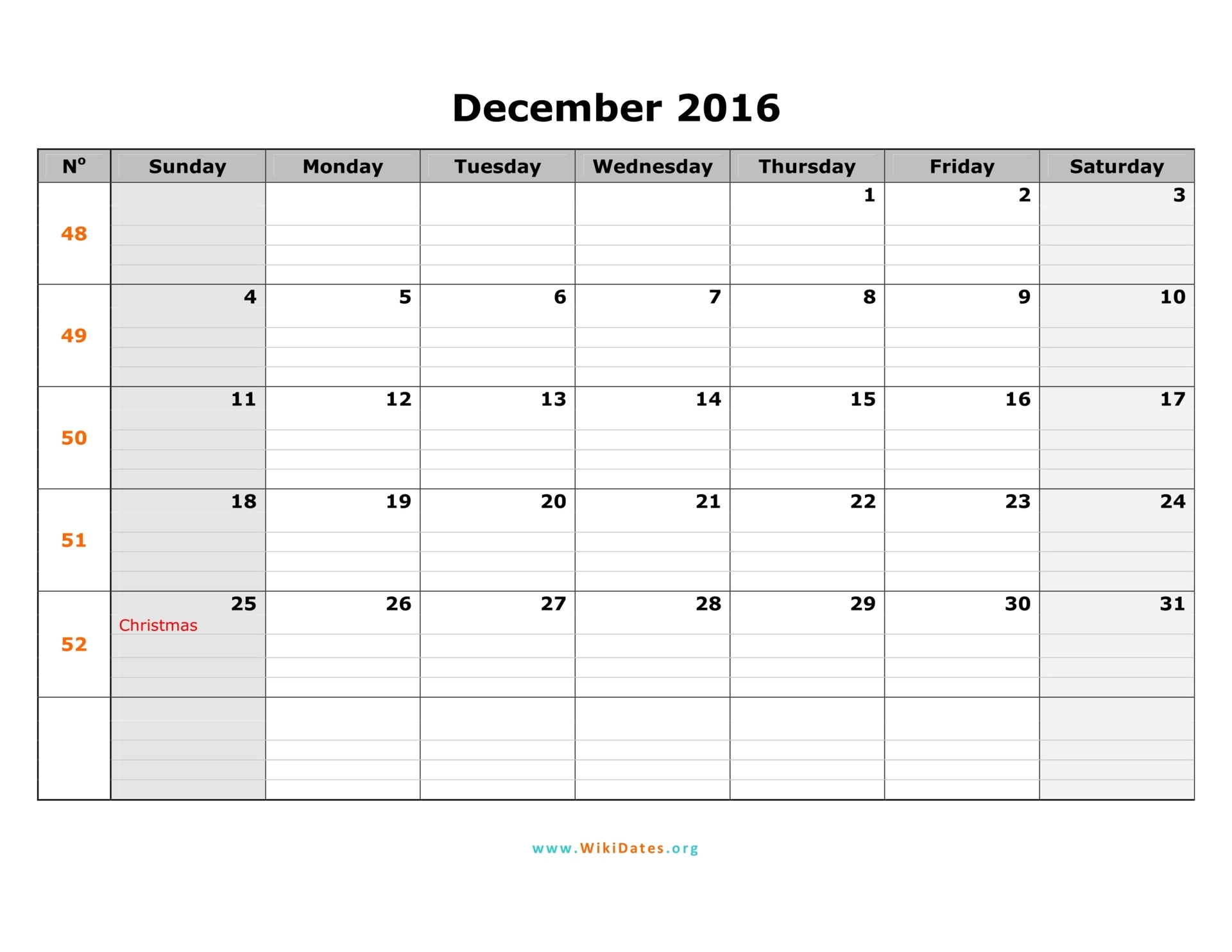 December 2016 Calendar Template Word from www.wikidates.org