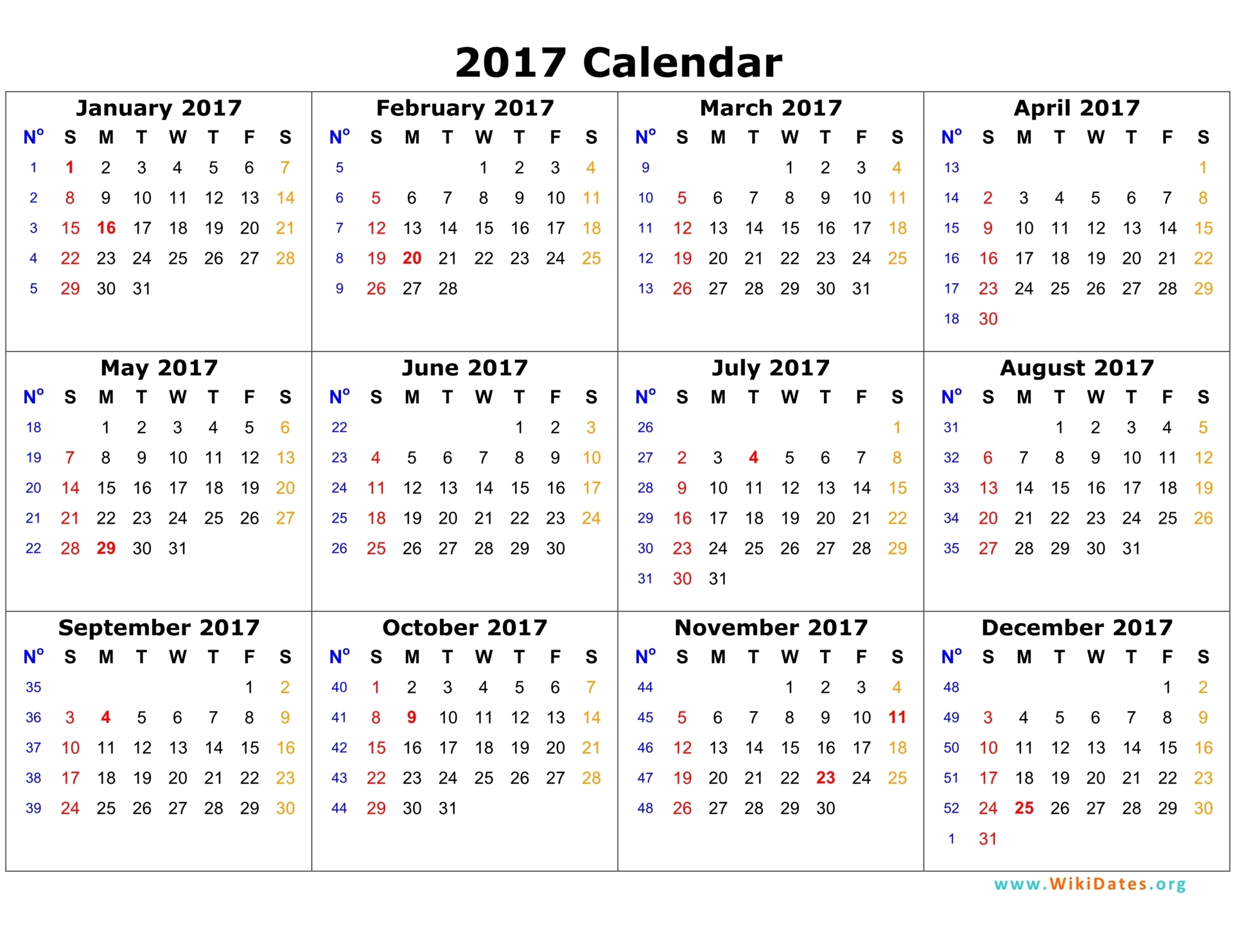 2017 Monthly Calendar Template 2126