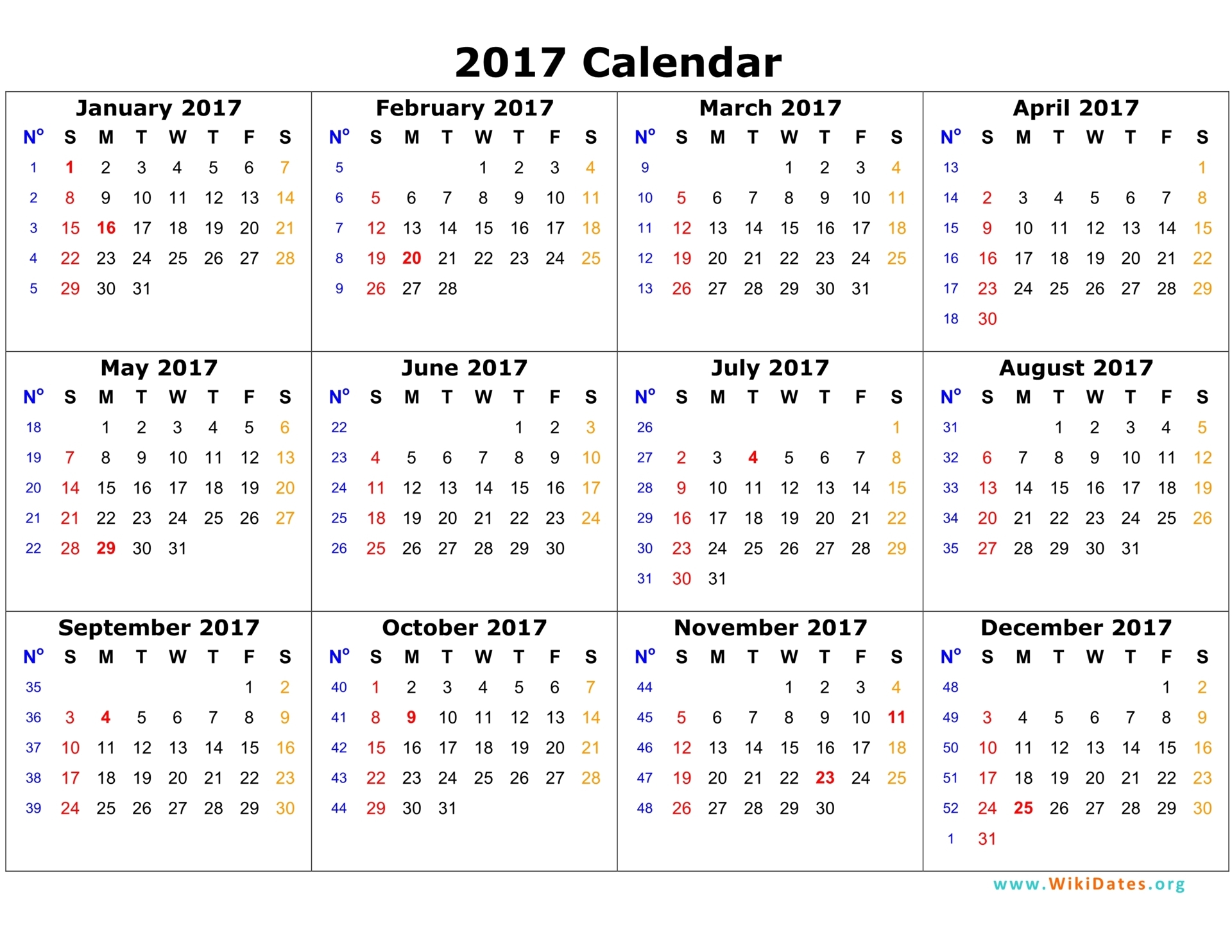 2017 Calendar WikiDates