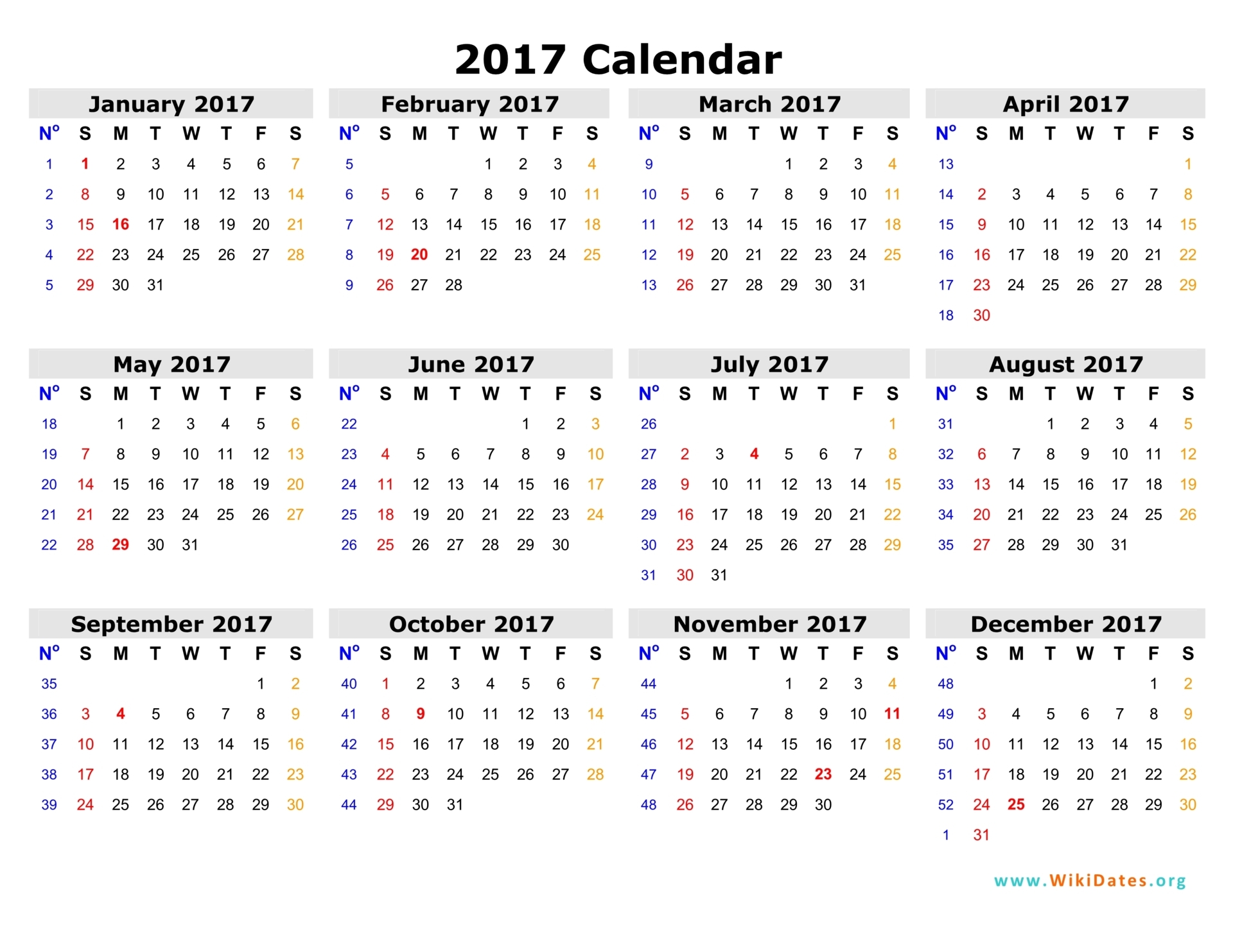 2017 Calendar WikiDates