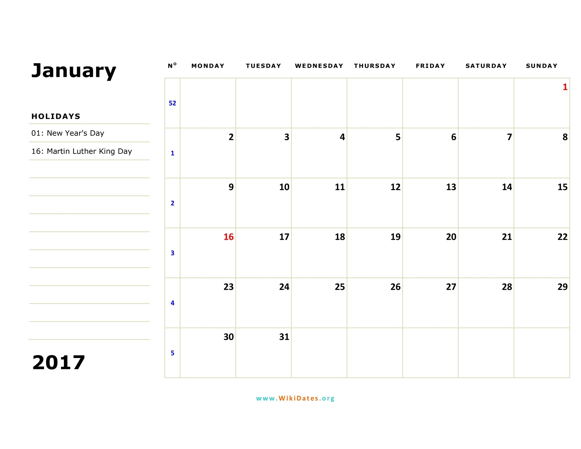 calendar 2018 monday to sunday