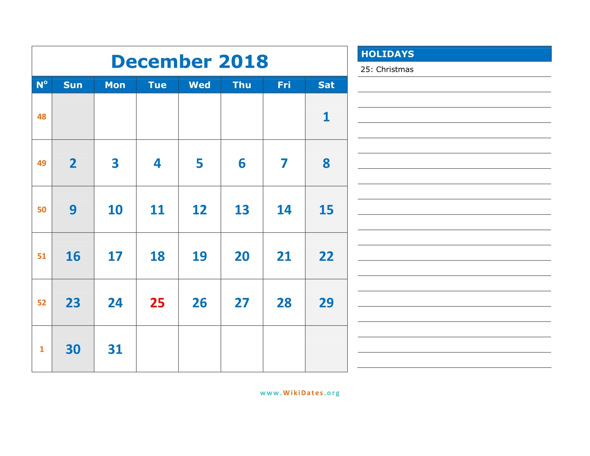 calendar page december 2018