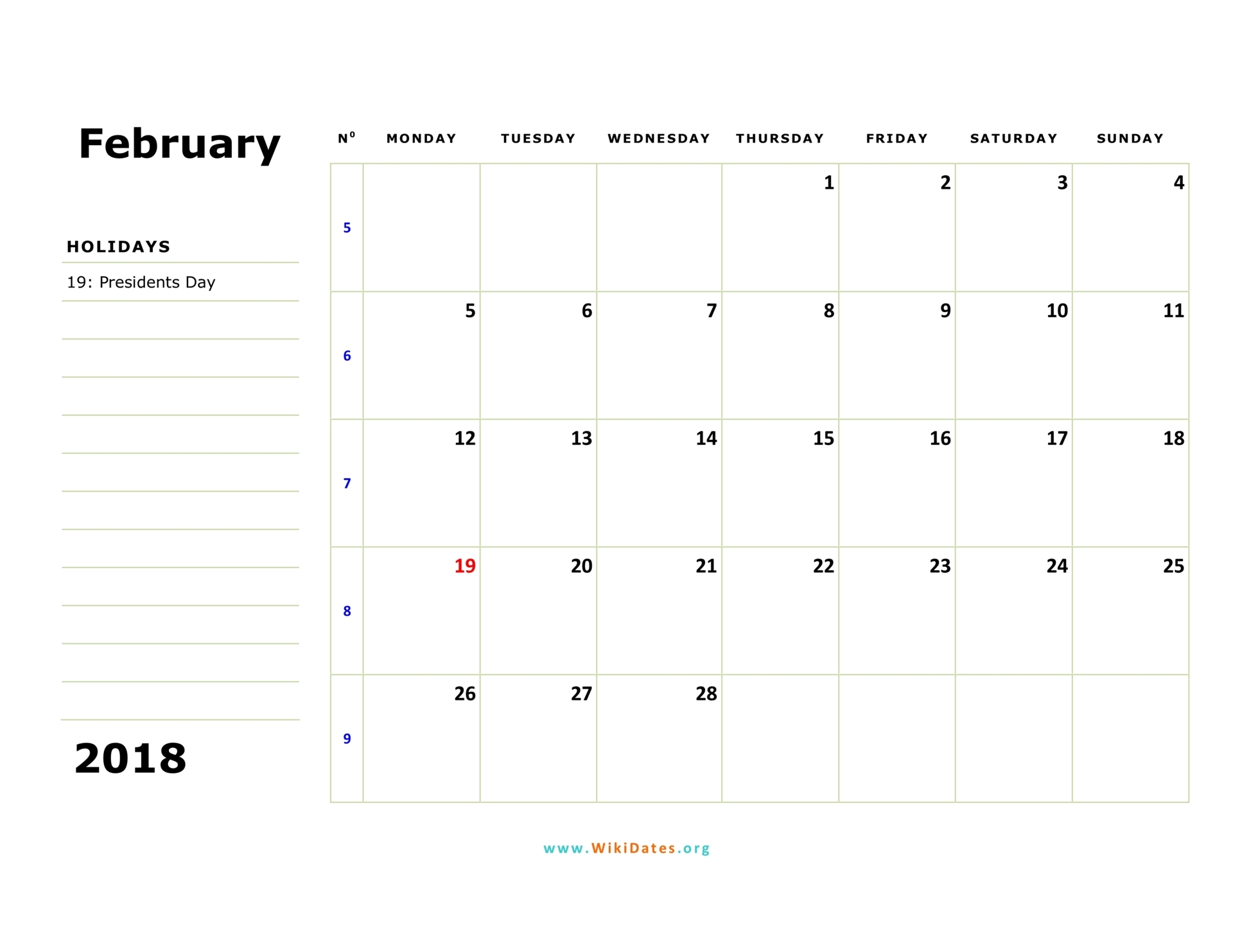 February 2018 Calendar