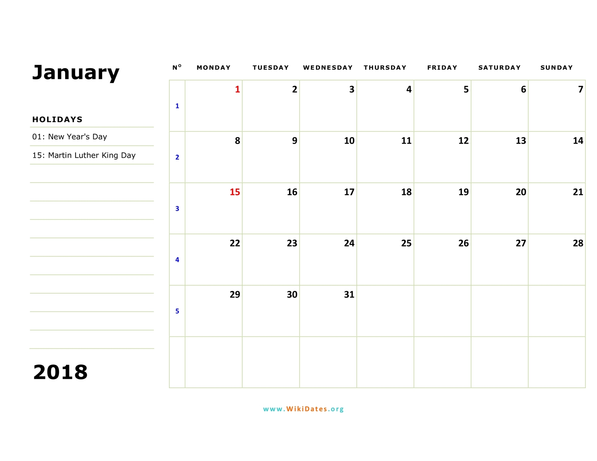 calendar monthly 2018