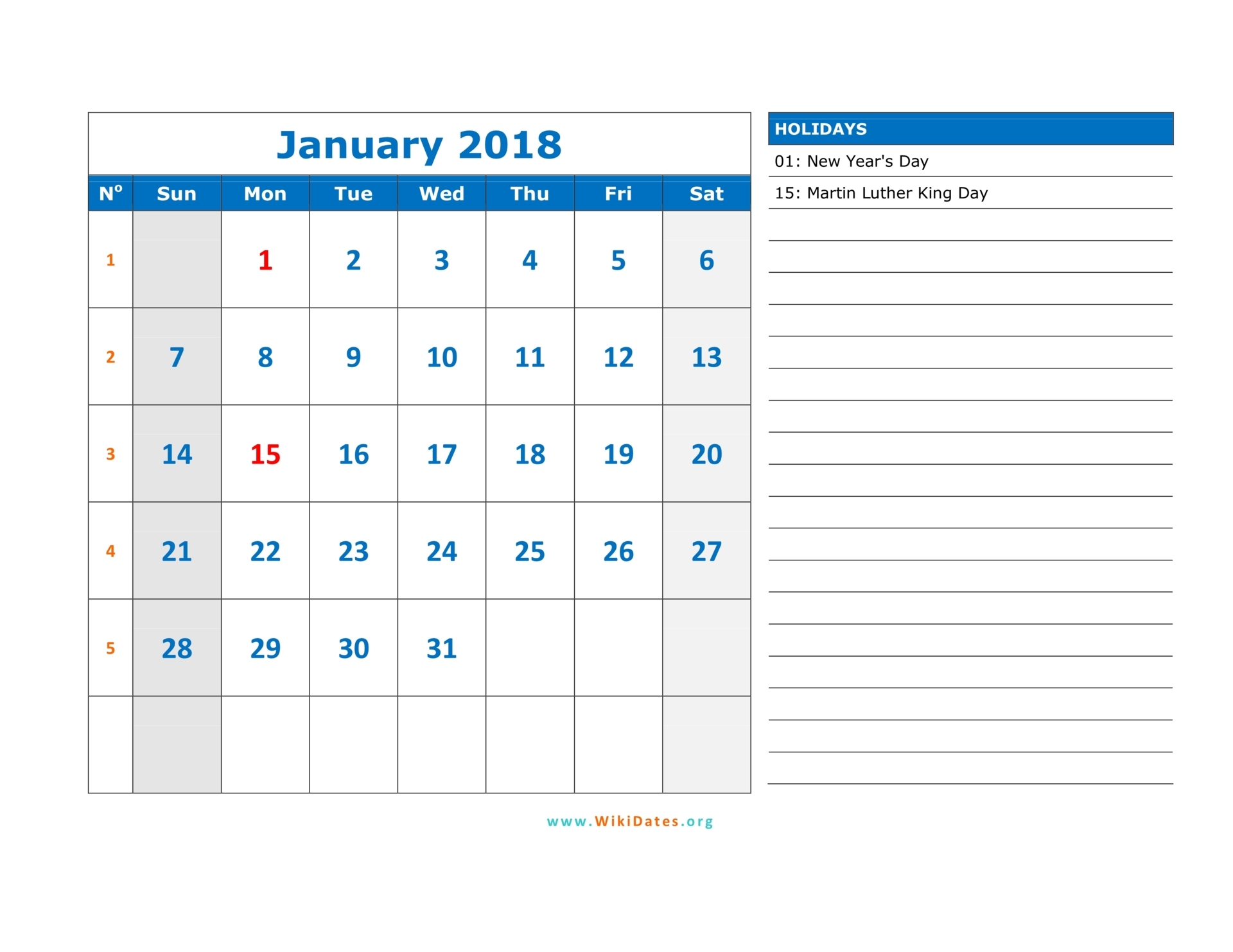 monthly calendar 2018 17